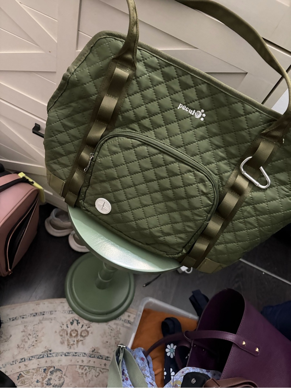 Pecute Quilted PET Olive Green Tote Bag